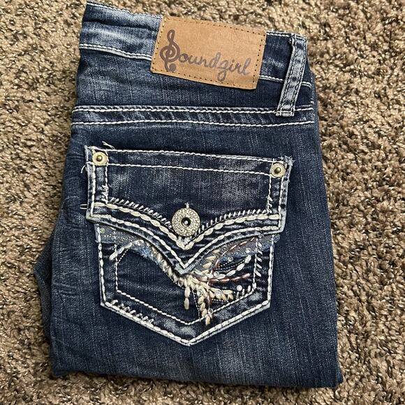 Soundgirl Skinny Jeans With Beautiful Stitching/ Embellishments - Size 3 - Picture 11 of 16